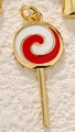 Ciondolo lecca-lecca con smalto a spirale rosso e bianco e cornice dorata - Stile Lecca Lecca (a0621 Rosso)