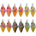 Set of 12 colorful resin strawberry ice cream cone charms with metal rings for DIY jewelry - Rainbow Ice Cream Cone (SN1524)