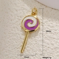 Ciondolo lecca-lecca in smalto viola e bianco, finitura dorata, charm DIY 28x10mm - Stile Lecca Lecca (a0621 Viola)