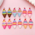 Colorful 12-piece resin strawberry ice cream charms with metal rings for DIY jewelry making - SN1516-Resin Strawberry Ice Cream Cone Style