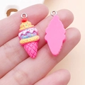 Macro detail of resin strawberry ice cream charms with pink cones and cherry accents - Rose Red Ice Cream (24488)