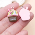Detailed view of mini resin sweet milkshake cake charms with silver metal loops for DIY crafts - Creative Milkshake (24528) / Pink Base Coffee