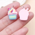 Detail of sweet rainbow cream resin cupcake pendant with silver metal ring for DIY jewelry - Creative Milkshake (24526) / Pink Base Lake Blue