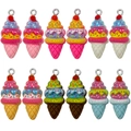 Colorful resin strawberry ice cream cone charms for DIY jewelry and bag accessories - Strawberry Stacked Ice Cream Style (SN1516)