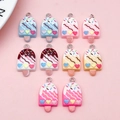 Set of 10 colorful resin strawberry ice cream pendants for DIY handmade jewelry crafts - Popsicle Style (SN1489)