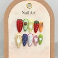 Uñas postizas artesanales con coloridos patrones de frutas 3D pintados a mano en tarjetas - XS / 1608 Almendra Mediana Larga Patrón Frutas