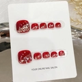 Unghie finte per piedi fatte a mano rosso scuro lucido con glitter oro e argento - Piccolo (S) / Unghia del piede B8