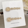 Handmade white press-on toenails with elegant gold rhinestones and pearl accents - Small (S) / Toenails B13