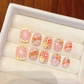 Faux ongles faits main courts et ronds avec motif pamplemousse 3D et fini corail orangé - XS / 1647 Court Carré Rond