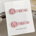 Handgefertigtes Press-on-Fußnagel-Set mit rosa Katzenaugen-Effekt und schillerndem Glitter - S / Zehennagel B1