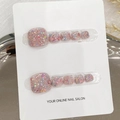 Uñas postizas de pies hechas a mano rosas con purpurina y lentejuelas de colores - Pequeño (S) / Uña de Pie B11 (Purpurina Rosa)