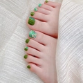 Unghie finte piedi fatte a mano verde oliva e glitter argento su tessuto testurizzato - Stile Sfumato Verde Oliva Glitter (Unghia Piede B7)