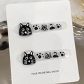 Uñas postizas de pies hechas a mano tema gato negro con purpurina plateada y huellas - Pequeño (S) / Gato Negro Blanco (Uña de Pie B10)