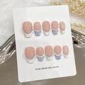 Handmade press-on nails with purple plaid and white polka dots on a nude pink base - Extra Small (XS) / Short Coffin Style (1695)