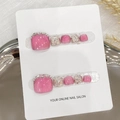 Unghie piedi rosa glitterate fatte a mano con strass e perle in un set da dieci pezzi - Piccolo (S) / Unghia del Piede B59