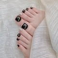 Unghie finte per piedi fatte a mano in nero e argento glitterato con decori luna e stelle - Stile Luna Stella Nero Oro Strass (Unghia Piede B25)
