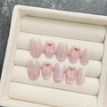 Unghie finte pesche fatte a mano con gocce d'acqua 3D e sfumatura rosa cipria - Extra Piccolo (XS) / Stile Tondo Medio 1666 (1666中圆)