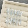 Unghie finte artigianali a farfalla verde con glitter e decorazioni a fiocco 3D - XS / Bara Extra Lunga (1700)