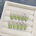 Unghie finte fatte a mano verde occhio di gatto con strass di lusso e sfumatura - Extra Piccolo (XS)
