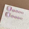 Handgefertigte lila Perlmutt-Cat-Eye-Zehennägel mit zartem weißen Schmetterlingsdesign - S / Pink Lila Verlauf (B62)