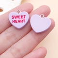 Detail of purple heart charms with Sweet Heart text for DIY jewelry and keychains - Purple Sweet Heart Style (24505)