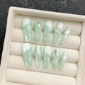 Unghie finte verde chiaro fatte a mano con rilievo 3D e stile cinese minimalista - XS / Bara Extra Lunga (1788)