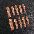 Unghie finte coffin extra lunghe arancioni con glitter, fiori 3D e ciondoli argento - Extra Piccolo (XS) / Stile Arancione (1853)