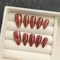 Set de 10 uñas postizas almendradas hechas a mano con efecto espejo cromo oro rosa metal - Extra Pequeño (XS) / Bronce Champaña (1793)
