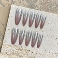 Uñas postizas stiletto hechas a mano con degradado de espejo plateado y rosa - Extra Pequeño (XS) / Estilo Degradado Rosa Plata (1837)