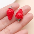 Red resin strawberry charms with green leaves and metal loops for DIY jewelry making - 3D Small Strawberry (17067)