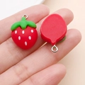 Pair of resin strawberry charms with red finish and white dots for DIY jewelry making - Red Resin Strawberry (17071)