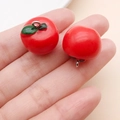 Miniature red resin apple charm pendant with green leaf for DIY jewelry making - Red Resin Apple (19695)
