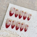 Handgemaakte amandel kunstnagels met kersen french tips en glanzende afwerking - XS / Rode Franse Kers (1842 Medium Amandel)