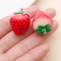Red strawberry resin pendant with green leaves and metal loop for DIY jewelry making - Large 3D Strawberry (19696)