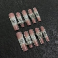 Pink and white gradient handmade press-on nails with silver butterfly and pearl accents - XS