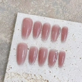 Unghie finte fatte a mano rosa nude occhio di gatto con glitter su base in pietra - Extra Piccolo (XS) / 1866 Mandorla Media