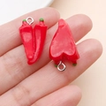 Red resin chili pepper charms with green stems for DIY jewelry making accessories - Red Resin Vegetable Chili (23883)