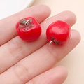 Pair of red resin tomato charms with green leaf accents for DIY jewelry making crafts - Persimmon Tomato (23886)