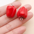 Red resin bell pepper pendant charms with silver rings for DIY jewelry making - Red Resin Bell Pepper Chili (24130)