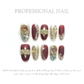 Luxurious handmade press-on nails in burgundy and champagne gold with crystals - Extra Small (XS) / Graceful like a Startled Swan