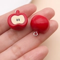 Miniature red resin apple charms for DIY jewelry with silver metal loop attachments - 3D Apple (24385)