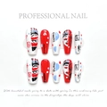 Hand-painted Chinese Opera face mask press-on nails in elegant long trapezoid shape - Extra Small (XS) / Chinese Opera Face Changing