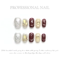 Detail of handmade press-on nails featuring burgundy, cream white, and silver glitter finishes - Extra Small (XS) / Flame Red Lips