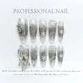 Handmade press-on nails set with silver gradient, 3D metal butterfly and snowflake patterns - Mercury Butterfly / Extra Small (XS)