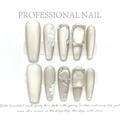 Unghie finte champagne cat eye con gemme 3D e decorazioni floreali bianche - XS / 1392-Onda di Luce d'Acqua (XS)