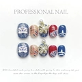 Detail of 3D lion dance press-on nails with peace and joy calligraphy and pearls - Extra Small (XS) / Lion Dance Peace & Joy (1207)