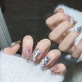 Uñas postizas de estilo chic con lunares, perlas y lazos metálicos muy elegantes - Extra Pequeño (XS) / Estilo Coffin Corto de Lunares