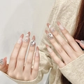 Uñas postizas degradado francés con diamantes de corazón y detalles de purpurina - XS / Marrón Colorete Maillard
