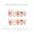 Pink press-on nails featuring 3D heart, peach and rainbow cloud decorative patterns - XS / Rainbow Peach