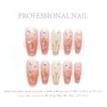 Long trapezoid press-on nails with pink gradient and gold 3D line details - XS / Gradient Pavé Diamonds